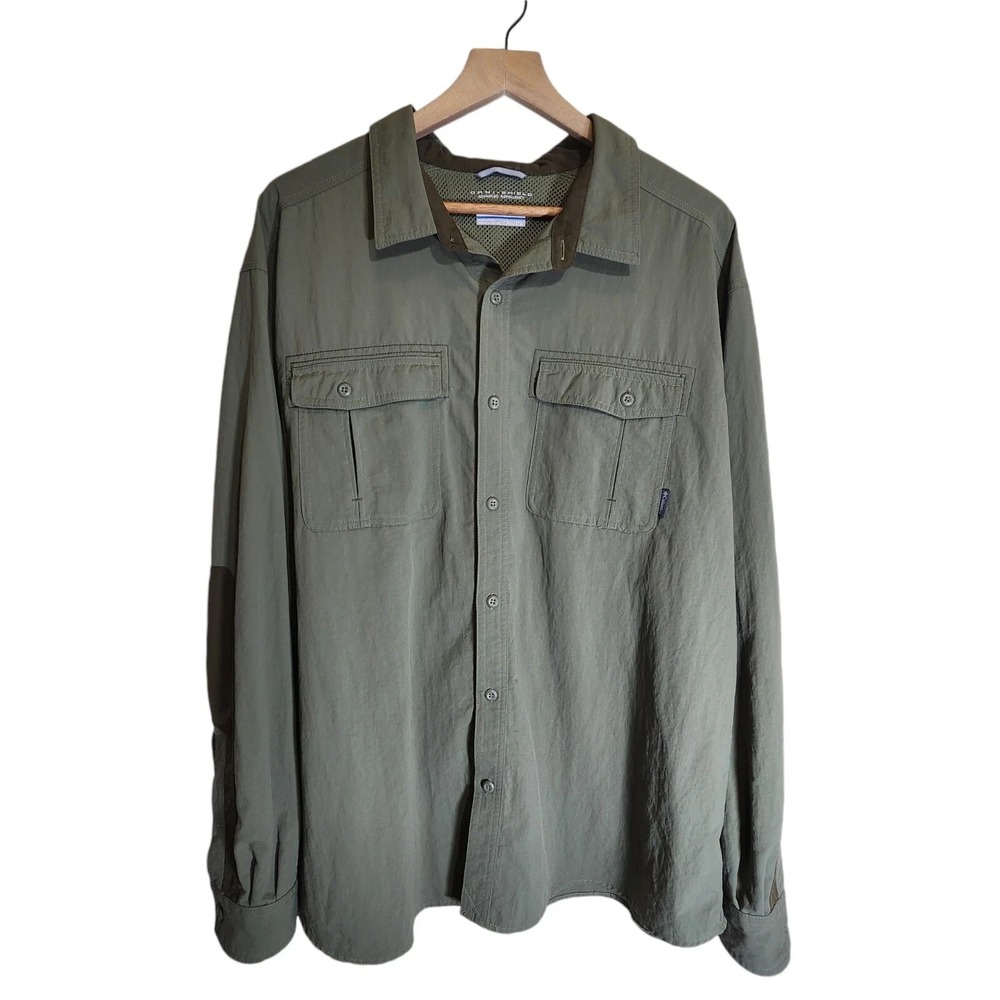 Columbia Green Omni-Shield Lightweight Button Up Long Sleeve Shirt, XXL/2XL